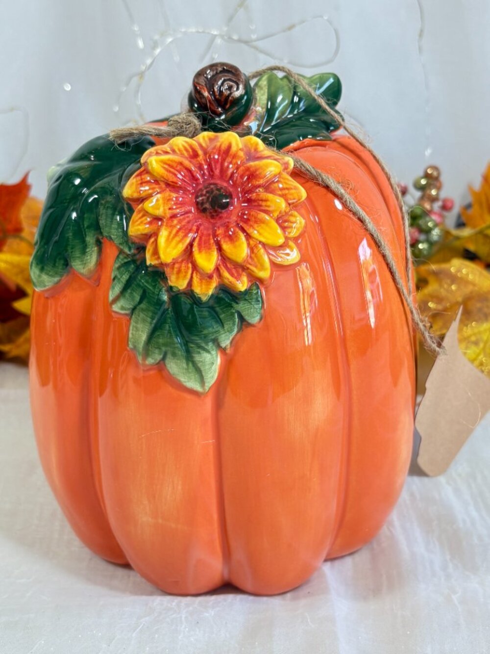 Fitz And Floyd Harvest Heritage Ceramic Pumpkin Gourd Flower Fall Decor Orangee